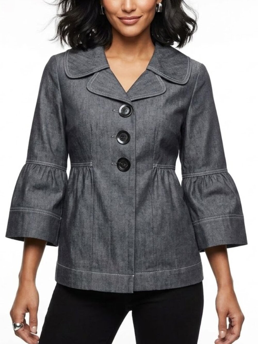 ROBERT LOUIS Y2K Dark Denim Bell Sleeve Blazer Jacket Coquette McBling Vibe